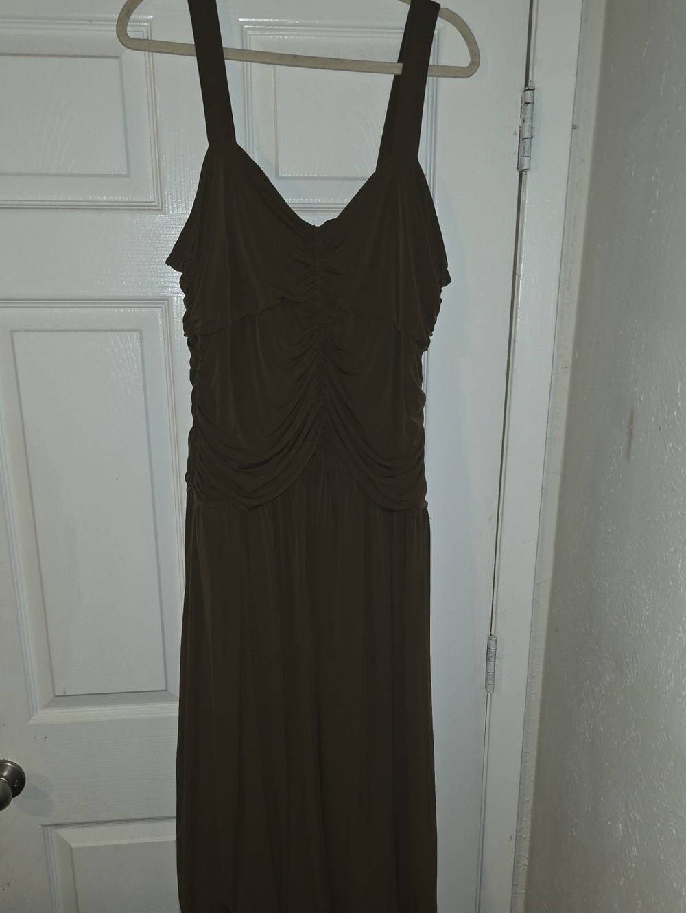 J. Crew Olive Brown Ruched Midi Dress